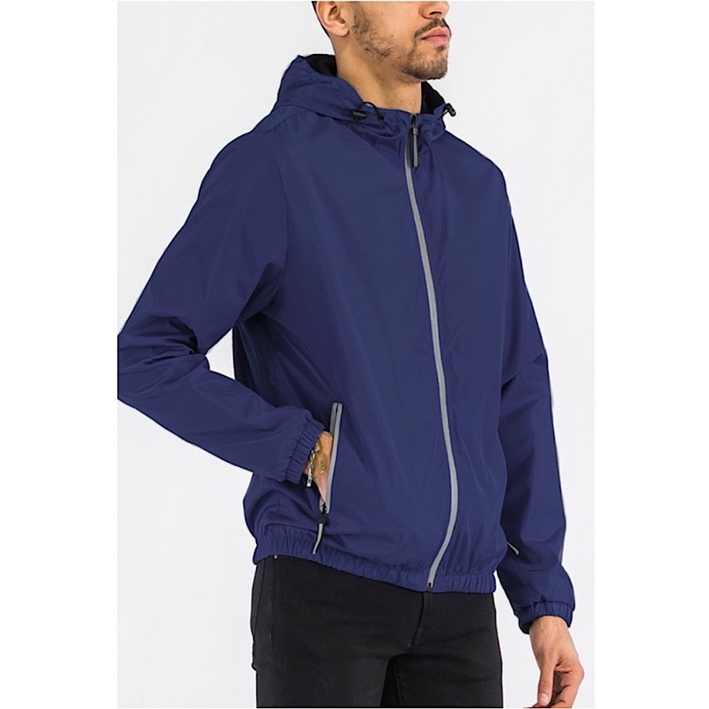 MENS NAVY BLUE REFLECTIVE WINDBREAKER JACKET - Picture 3 of 7